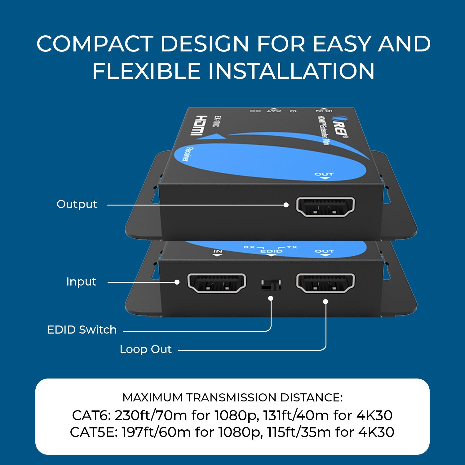 OREI 4K@30Hz 4:2:0 HDMI Extender Over Cat6/7 Ethernet LAN Cable – Up to 170 ft (51m) – IR Signal (EX-170C)