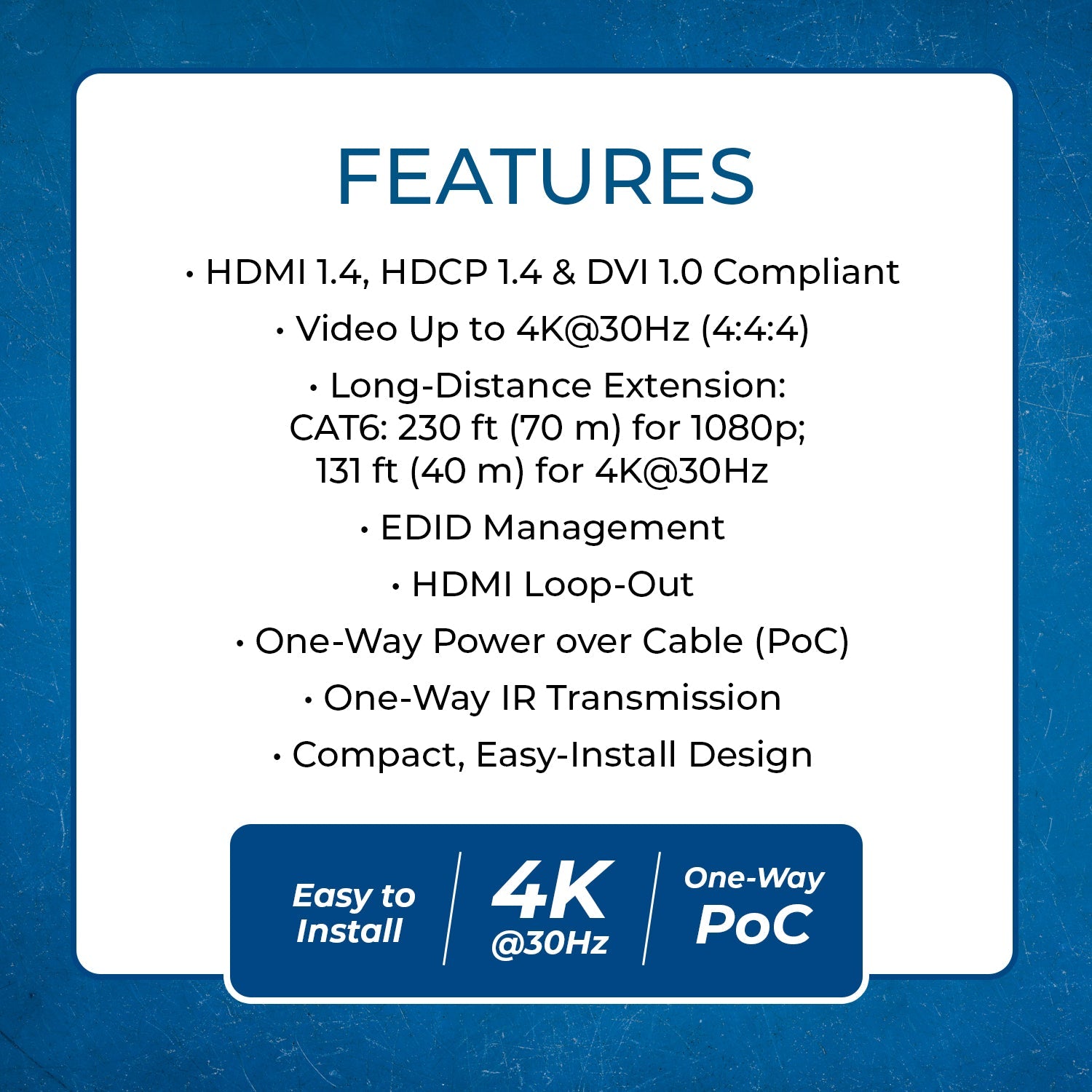 OREI 4K@30Hz 4:2:0 HDMI Extender Over Cat6/7 Ethernet LAN Cable – Up to 170 ft (51m) – IR Signal (EX-170C)
