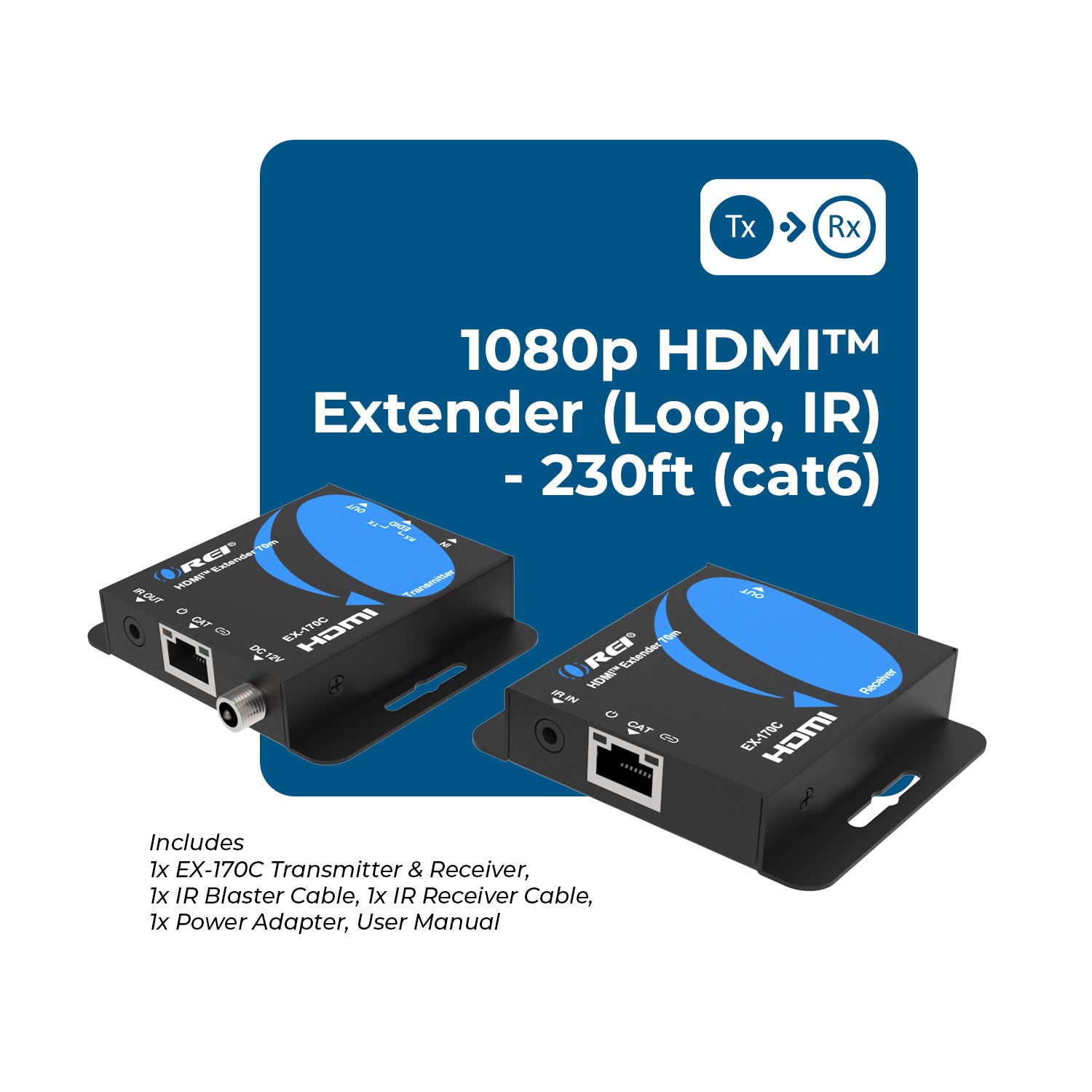 OREI 4K@30Hz 4:2:0 HDMI Extender Over Cat6/7 Ethernet LAN Cable – Up to 170 ft (51m) – IR Signal (EX-170C)