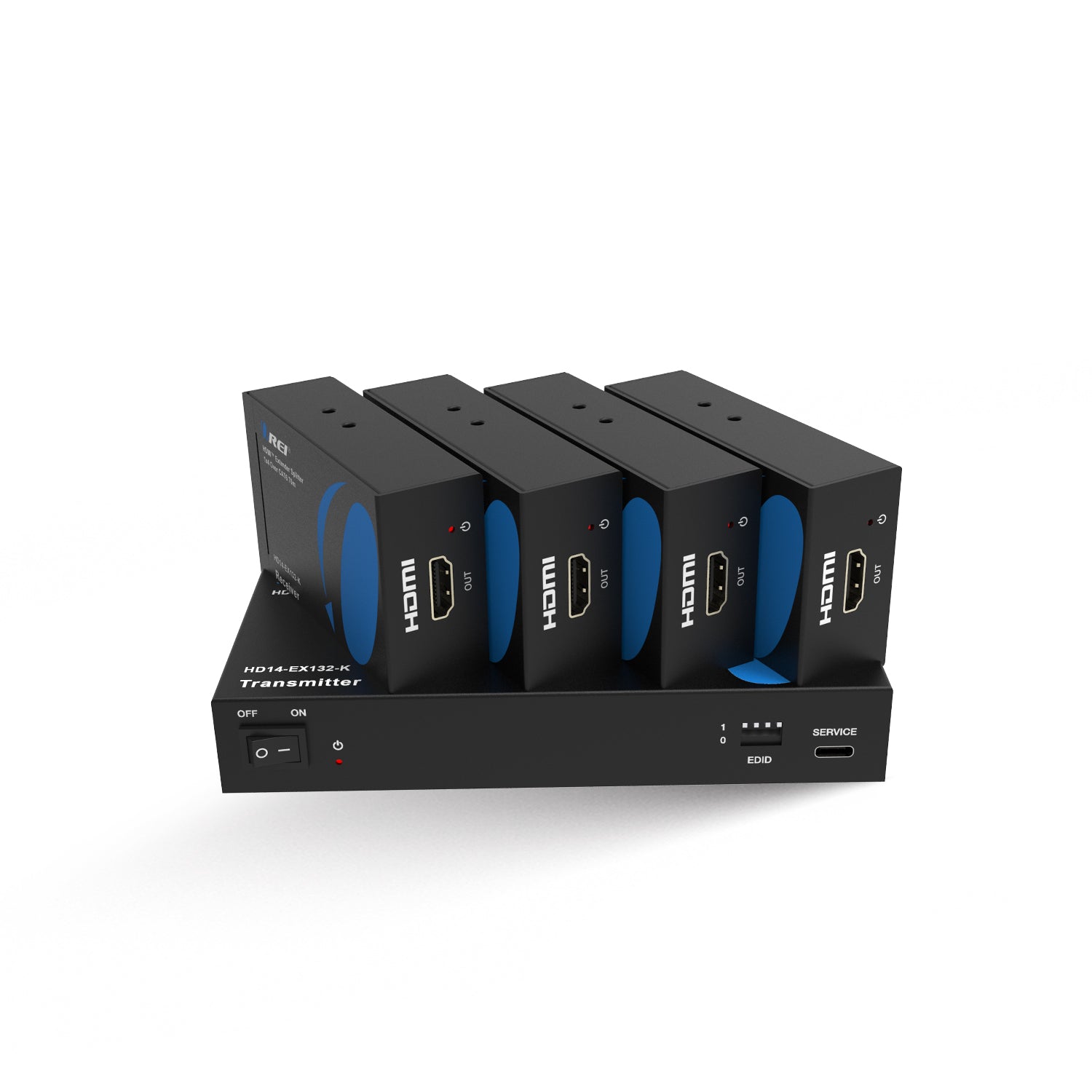 OREI HD14-EX132-K 1x4 HDMI Extender Splitter Over Single Cable CAT6/7 1080P With IR Remote EDID Management - Up To 132 Ft - Loop Out - Low Latency