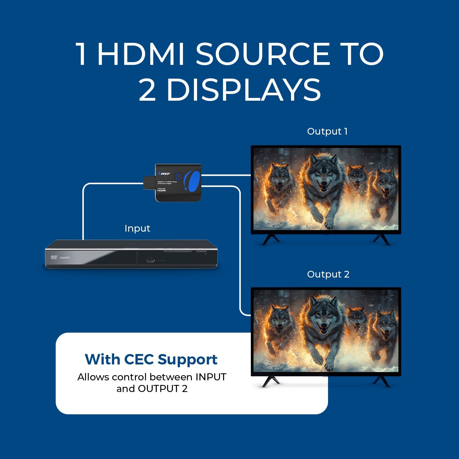 OREI HDMI Splitter 1 in 2 out with Downscaler, 3D, upto 4k@60Hz (UHDS-102C)