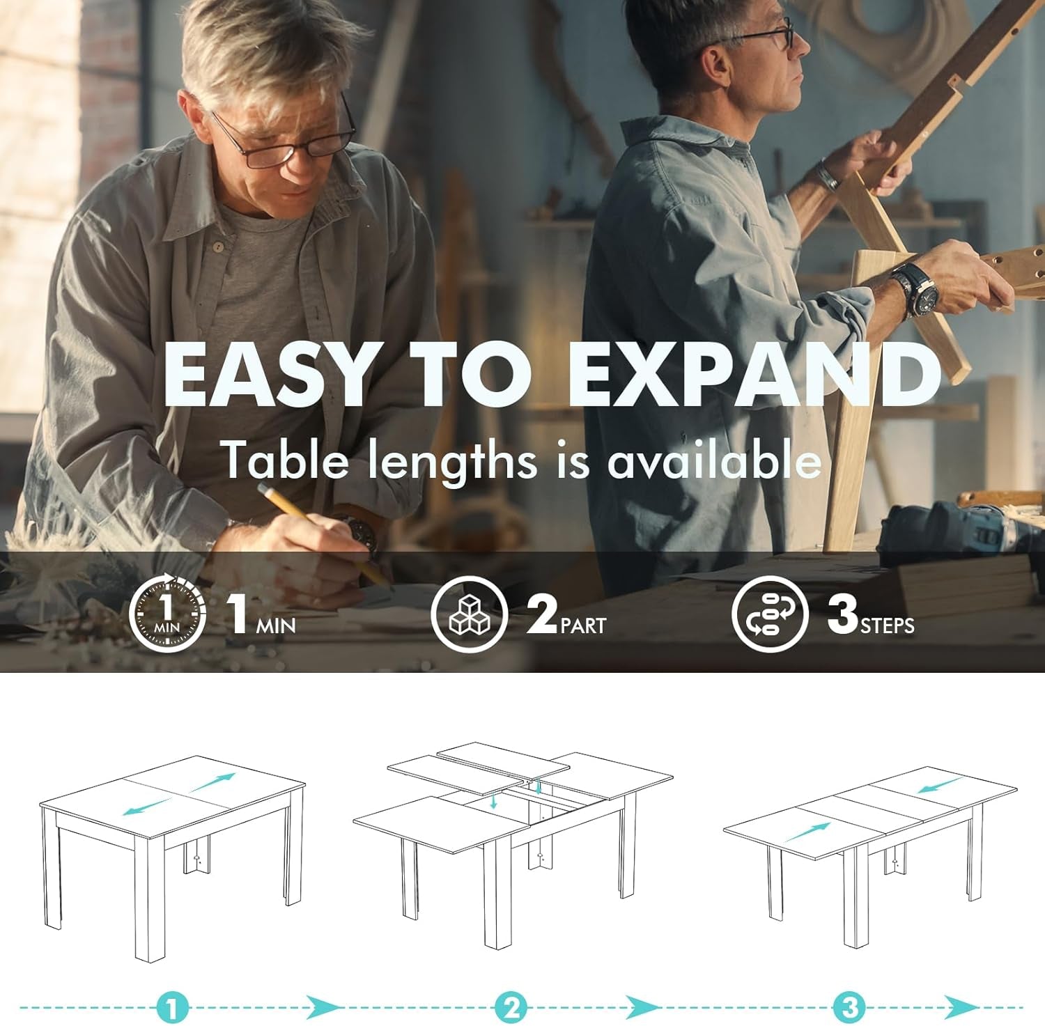 Oak Extendable Dining Table For Living Room And Kitchen