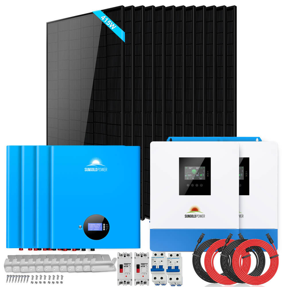 Off Grid Solar Kit 10000W 48VDC 120VAC/240V 20.48KWH Powerwall Lithium Battery 12 X 415 Watts Solar Panels SGM-10M2T