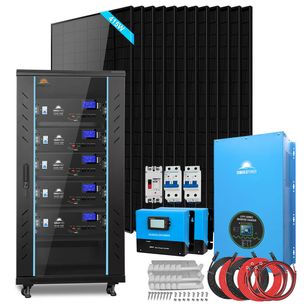 Off-Grid Solar Kit 12000W 48VDC 120V/240V LifePo4 25.6KWH Lithium Battery 12 X 415 Watts Solar Panels SGR-12K20E