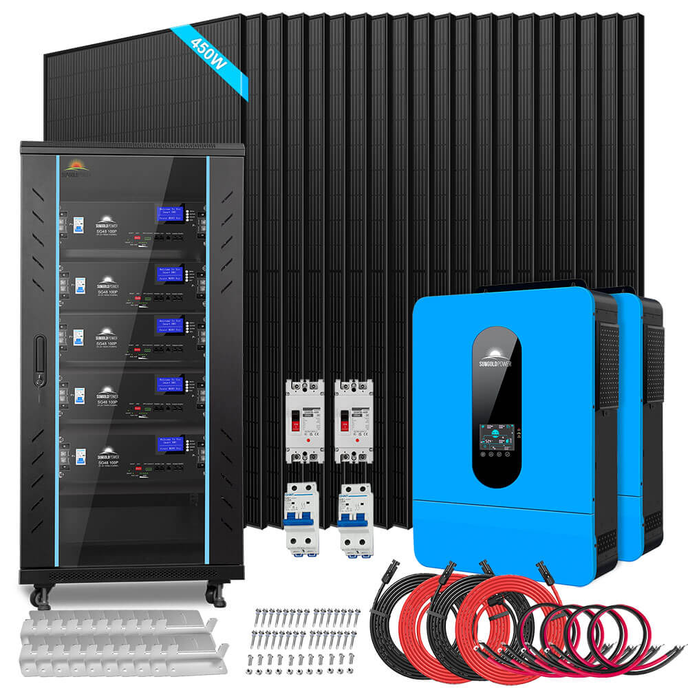 Off-Grid Solar Kit 13000W 48VDC 120V/240V LifePo4 20.48KWH Lithium Battery 14 X 415 Watts Solar Panels SGR-13KM
