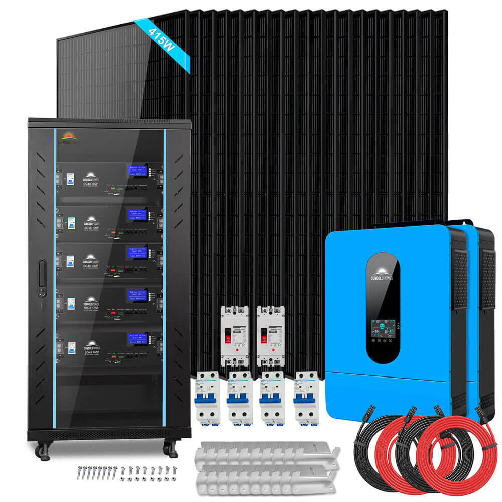 Off-Grid Solar Kit 13000W 48VDC 120V/240V LifePo4 20.48KWH Lithium Battery 14 X 415 Watts Solar Panels SGR-13KM