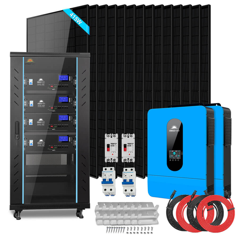 Off-Grid Solar Kit 13000W 48VDC 120V/240V LifePo4 20.48KWH Lithium Battery 14 X 415 Watts Solar Panels SGR-13KM