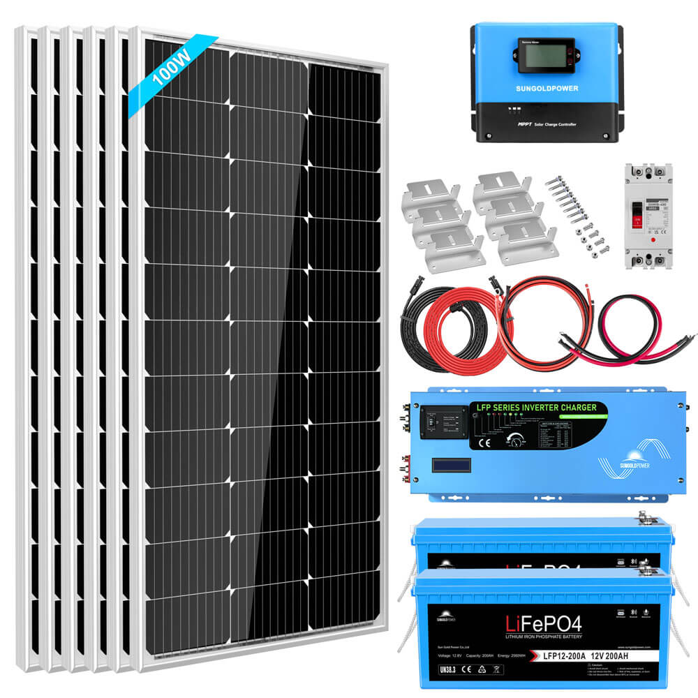 Off Grid Solar Kit 3000W Inverter 12VDC 120V Output LifePO4 Battery 600 watt Solar Back Up SGK-PRO3