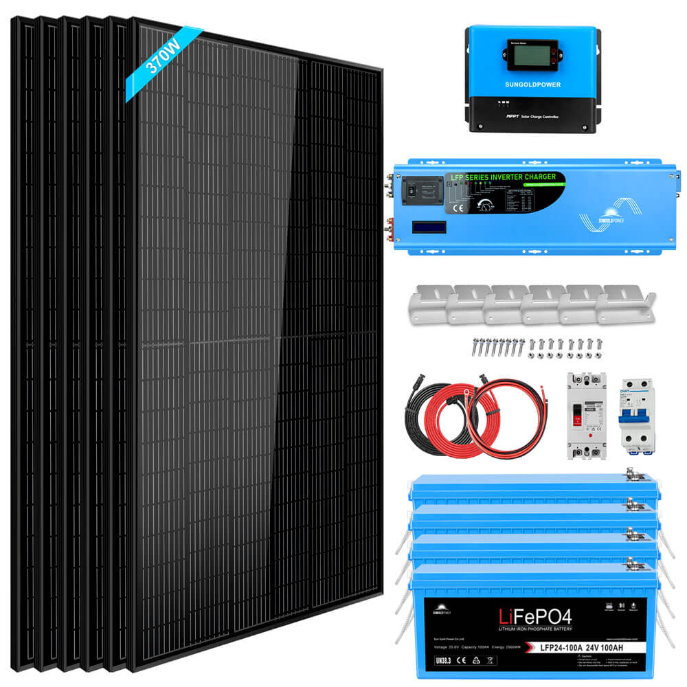 Off Grid Solar Kit 6000W 24/ 48VDC 120V/240V LifePO4 10.24KWH Lithium Battery 6 X 370 Watt Solar Panels SGK-PRO64/ SGK-PRO62