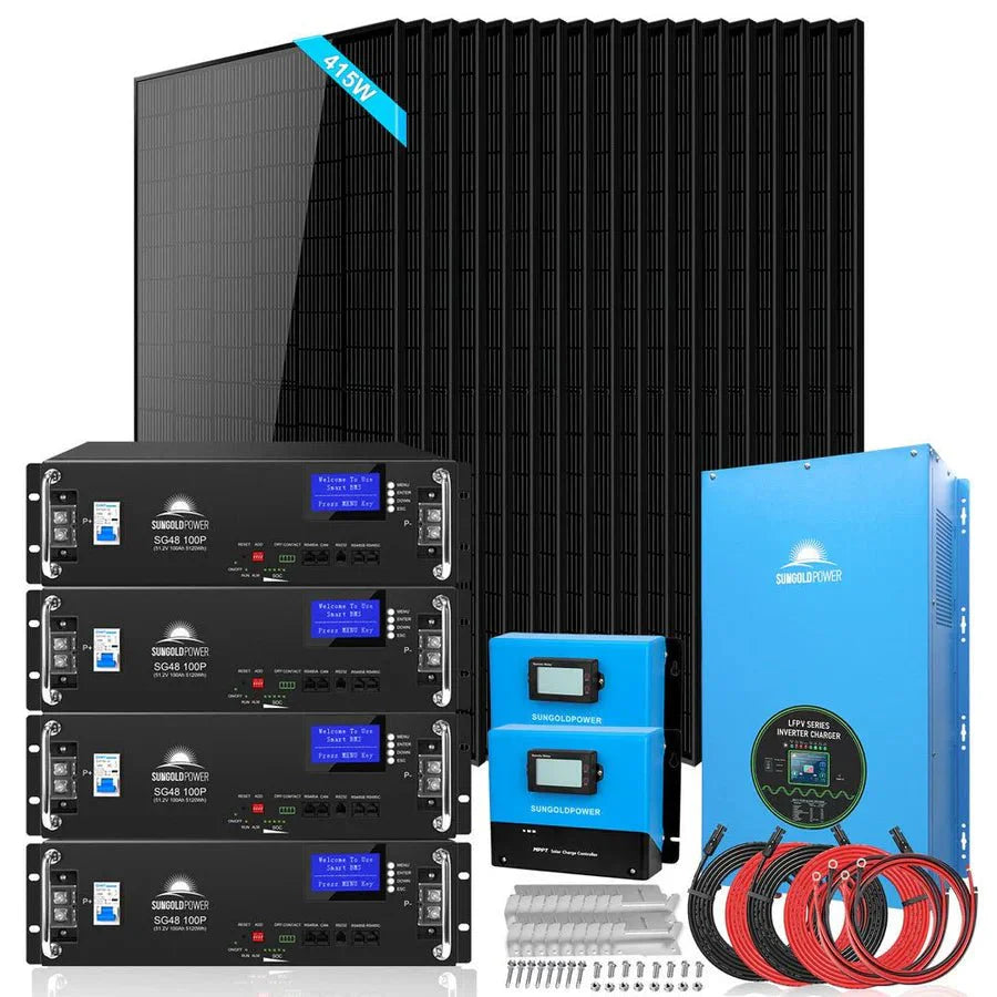 Off-Grid Solar Kits 12kW/15kW/18kW Options 120V/240V with 48v LiFePO4 Lithium Batteries & 415w Solar Panels