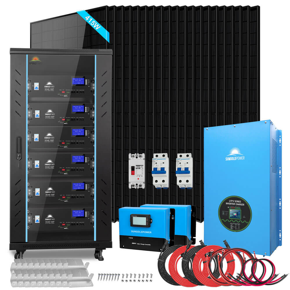 Off-Grid Solar Kits 12kW/15kW/18kW Options 120V/240V with 48v LiFePO4 Lithium Batteries & 415w Solar Panels