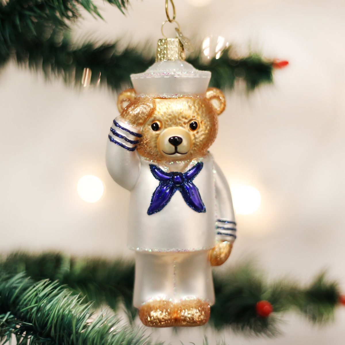 Old World Christmas Navy Bear Glass Blown Ornament