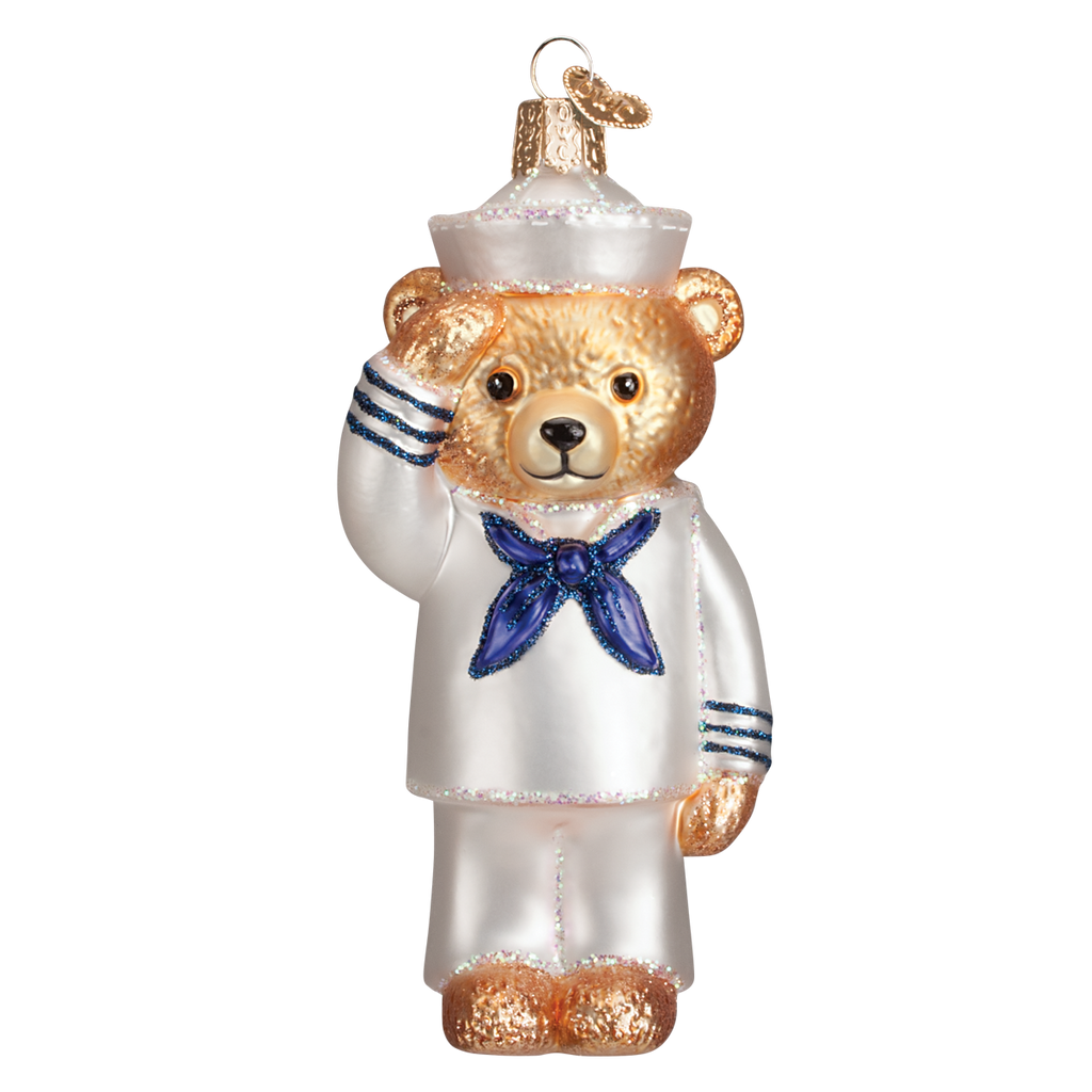 Old World Christmas Navy Bear Glass Blown Ornament