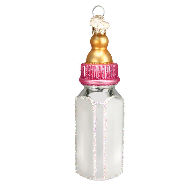 Old World Christmas Pink Baby Bottle Glass Ornament