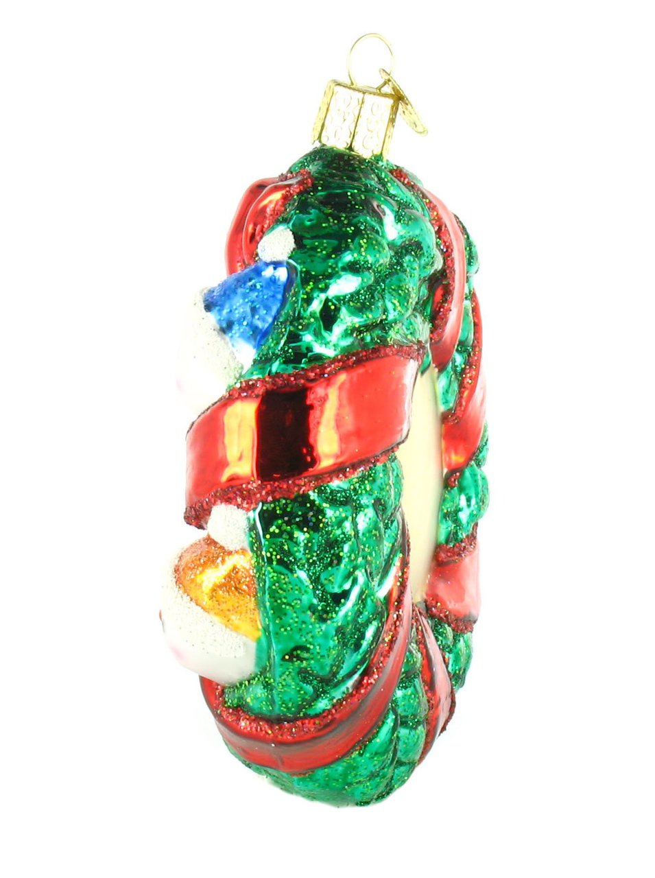 Old World Christmas Snowman Family Wreath Glass Ornament