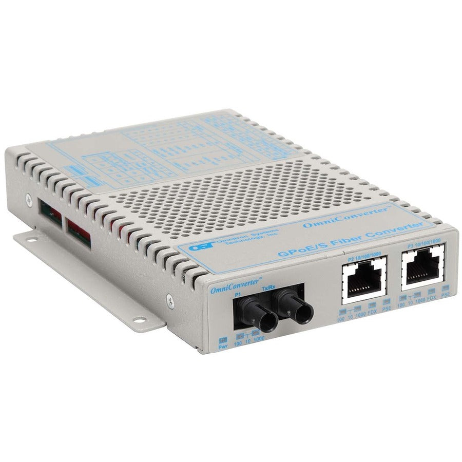 OmniConverter 10/100/1000 PoE Gigabit Ethernet Fiber Media Converter Switch RJ45 ST Single-Mode 12km 9401-1-21