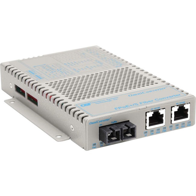 OmniConverter 10/100 PoE+ Ethernet Fiber Media Converter Switch RJ45 SC Multimode 5km Wide Temp 9322-0-21W