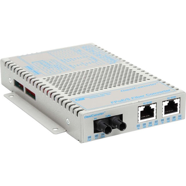 OmniConverter 10/100 PoE Ethernet Fiber Media Converter Switch RJ45 ST Multimode 5km 9300-0-21