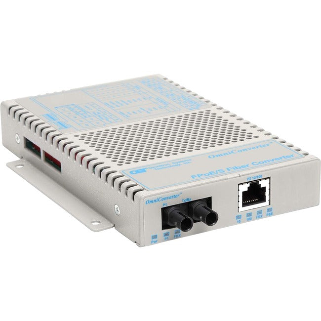 OmniConverter 10/100 PoE Ethernet Fiber Media Converter Switch RJ45 ST Multimode 5km Wide Temp 9300-0-11W