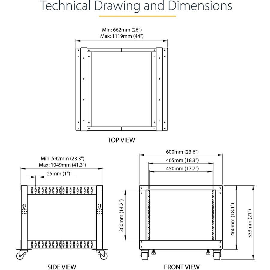 Open Frame Rack - 8U 4-Post Mobile Server Rack | StarTech.com 4POSTRACK8U