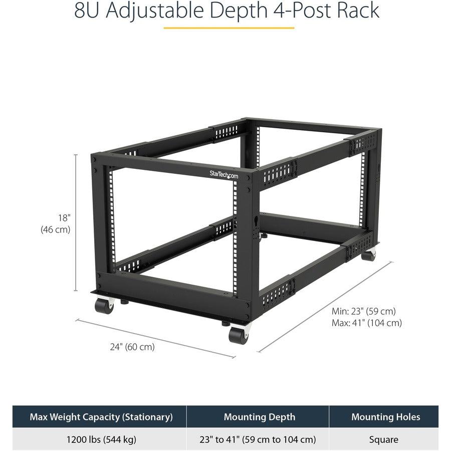 Open Frame Rack - 8U 4-Post Mobile Server Rack | StarTech.com 4POSTRACK8U