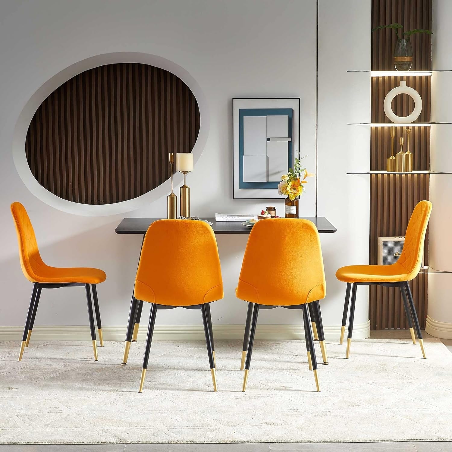Orange Velvet Dining Chairs Set of 4 Metal Legs Backrest