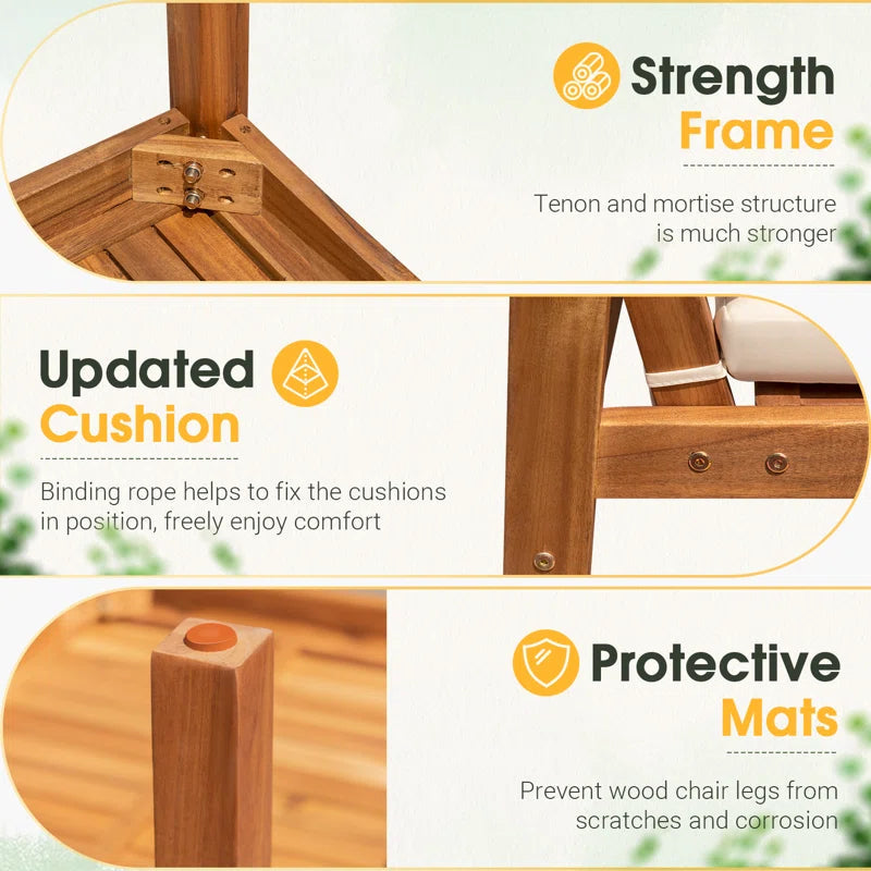 Outdoor Acacia Wood 4 Piece Conversation Set With Cushions
