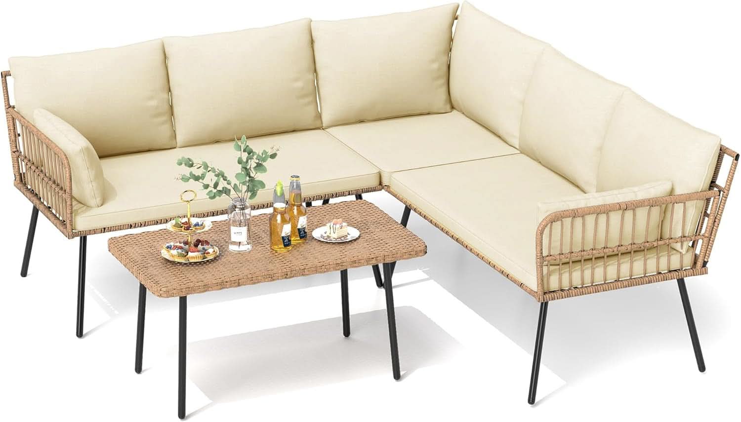 Outdoor All Weather Four Piece Patio Conversation Set Beige