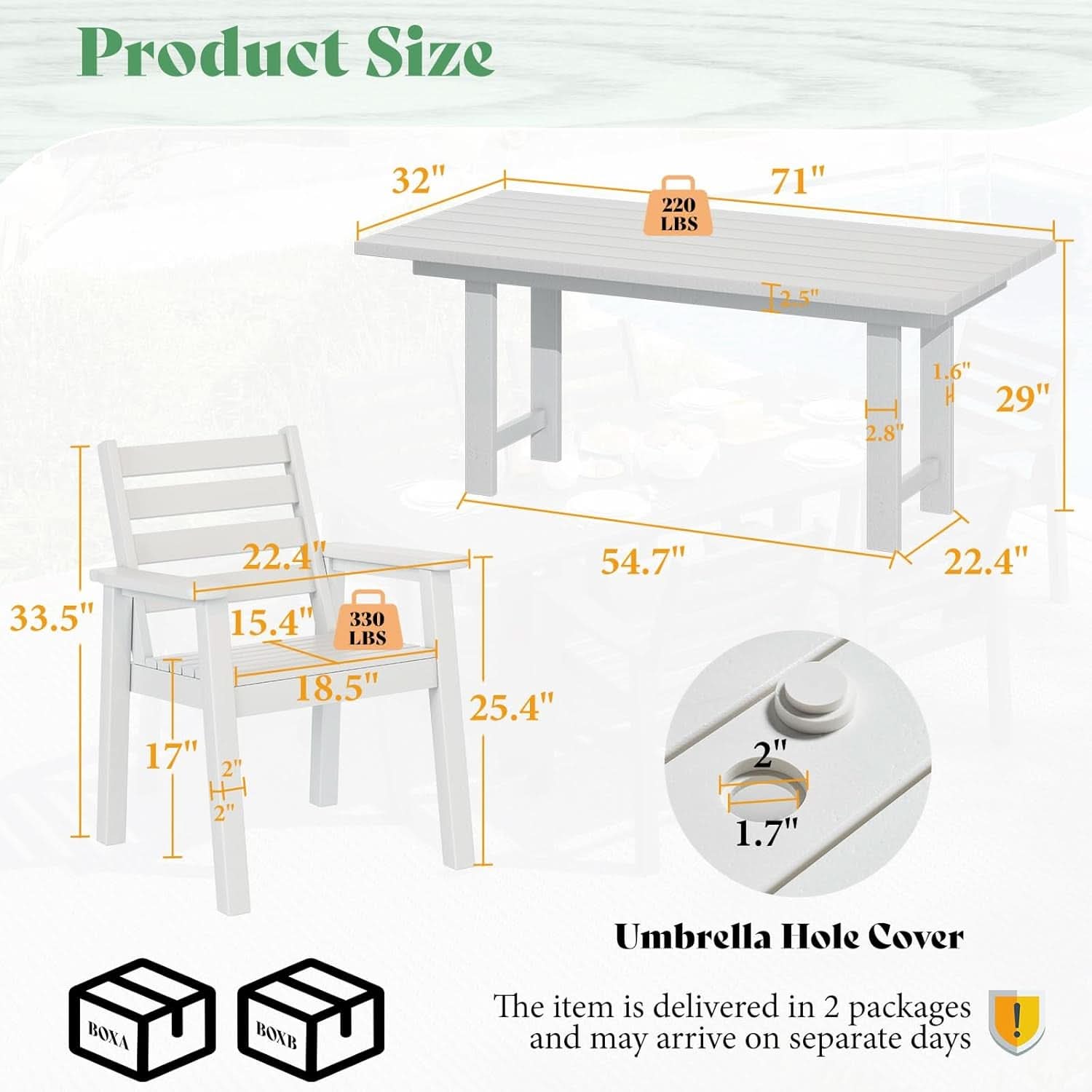 Outdoor Dining Set 71 Inch Umbrella Hole Patio Garden