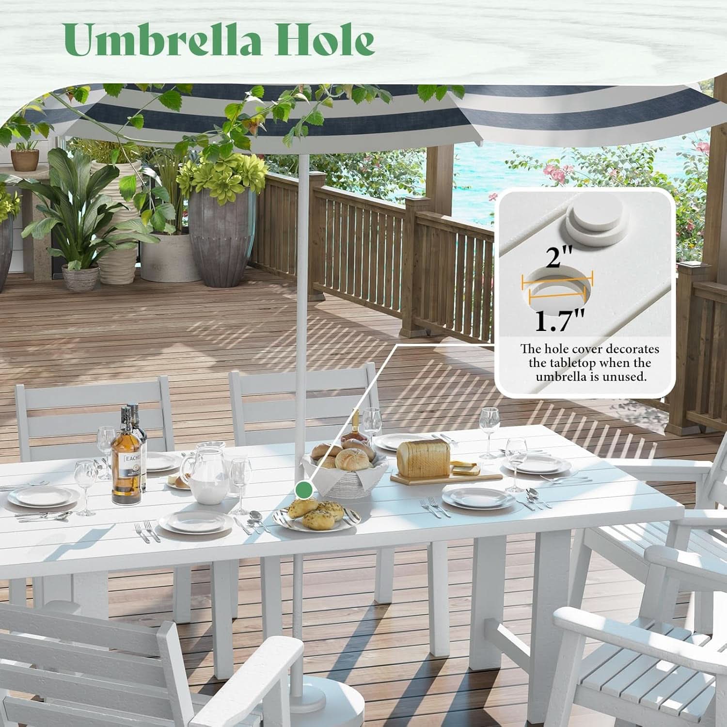 Outdoor Dining Set 71 Inch Umbrella Hole Patio Garden