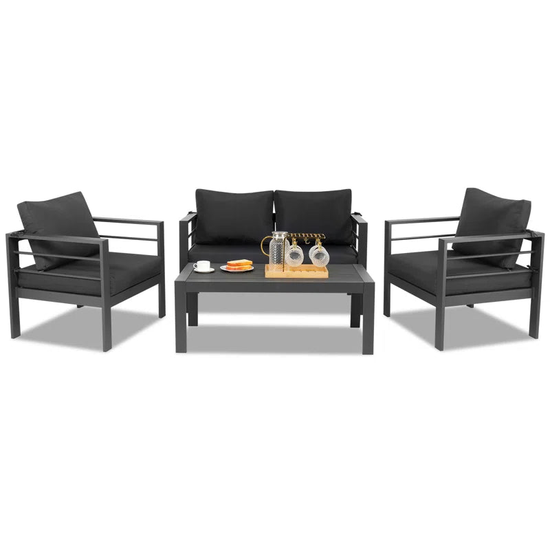 Outdoor Four Piece Patio Conversation Set With Cushions