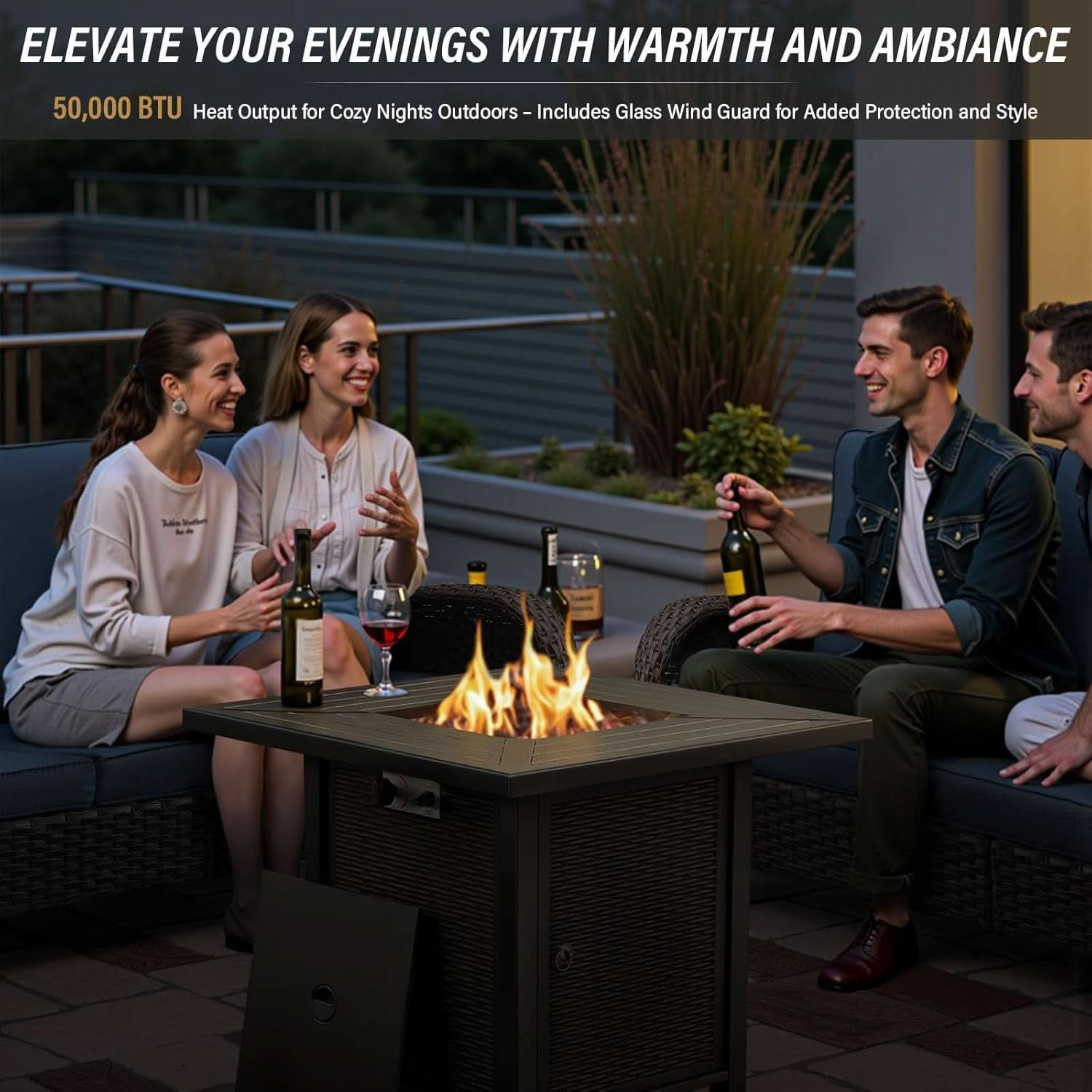 Outdoor Patio Furniture Set With 50000 BTU Fire Pit Beige