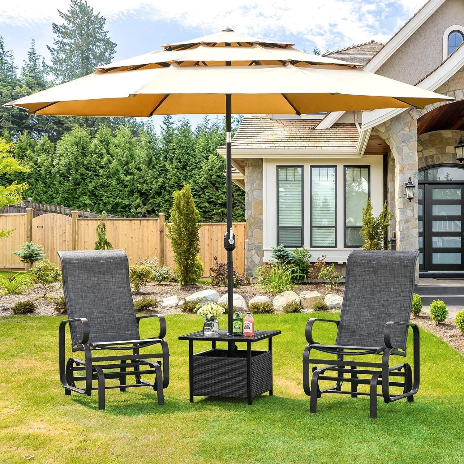 Outdoor Patio Glider Chairs with Breathable Sling Fabric