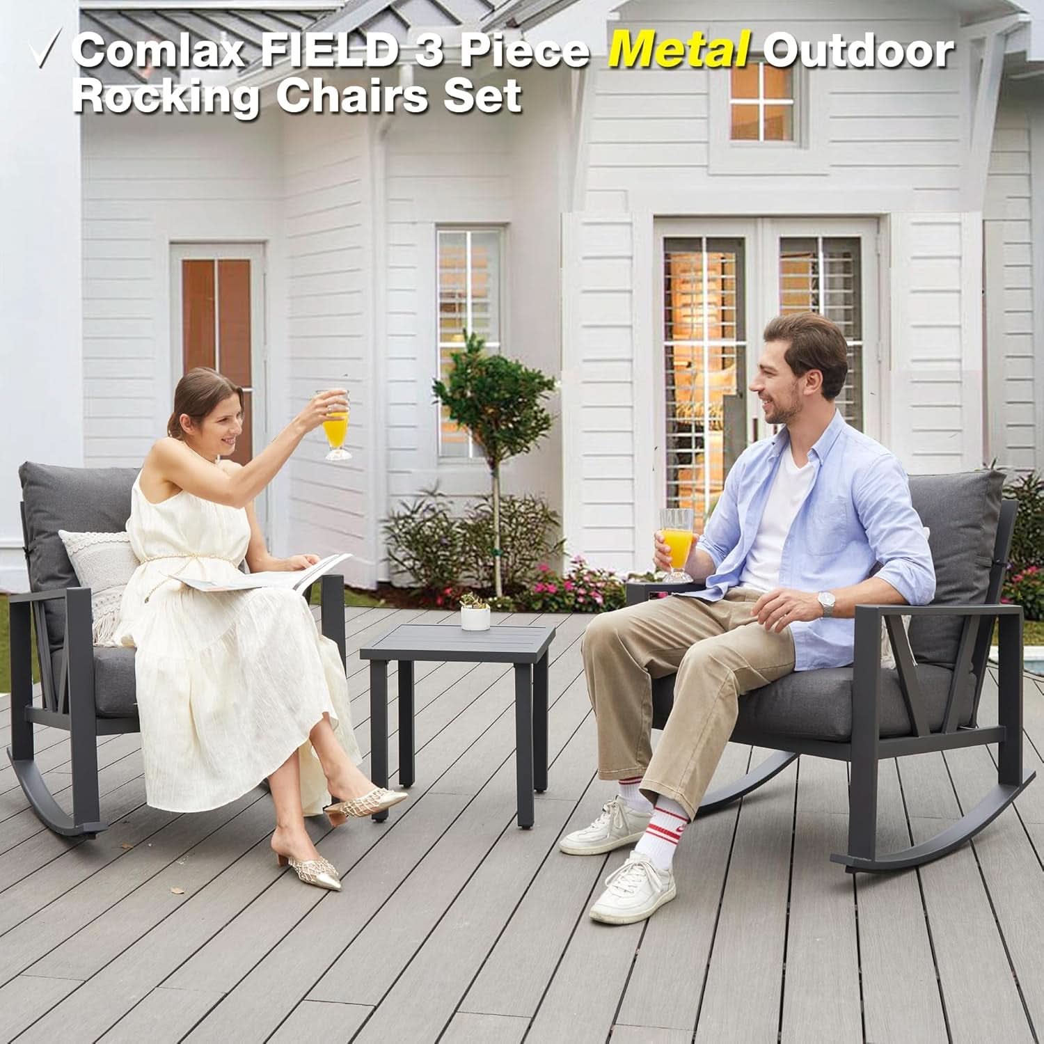 Outdoor Patio Rocking Chair Set With Coffee Table