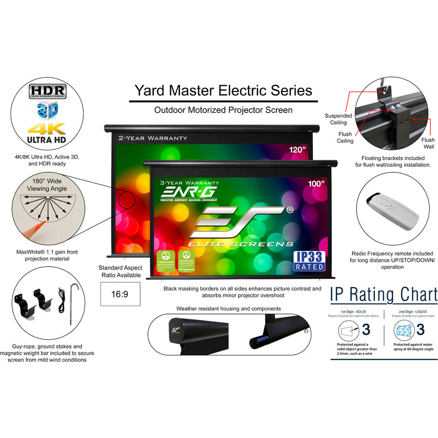 Outdoor Projector Screen Electric Motorized 100-Inch - Yard Master Electric MaxWhite IP33 | Tecisoft OMS100H-ELECTRIC