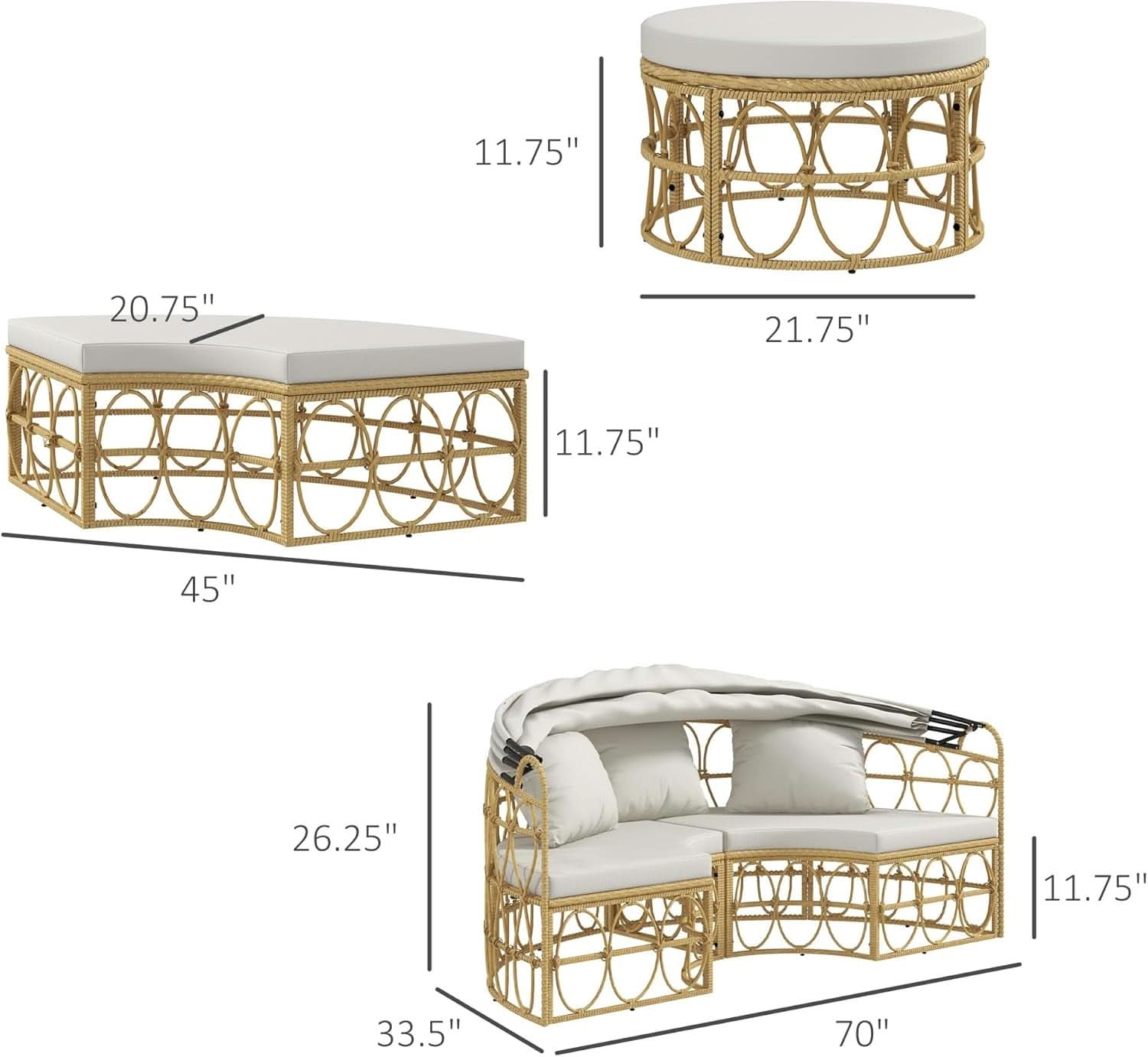 Outdoor Round Daybed Set with Canopy and Cushions