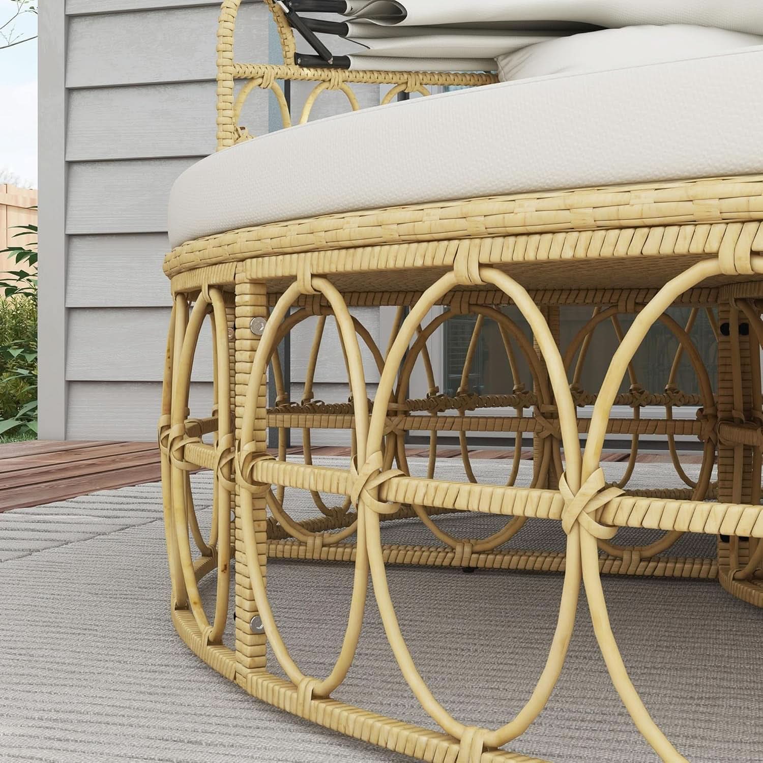 Outdoor Round Daybed Set with Canopy and Cushions