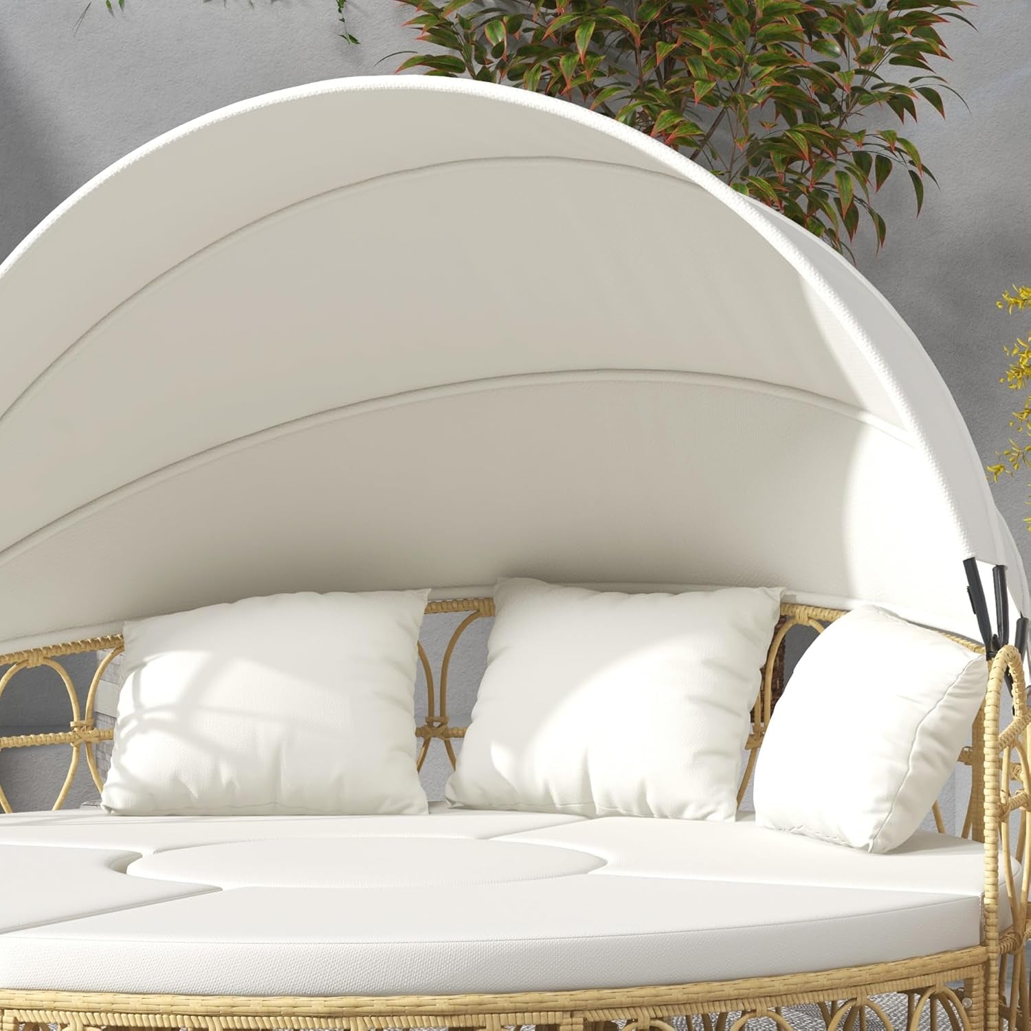 Outdoor Round Daybed Set with Canopy and Cushions