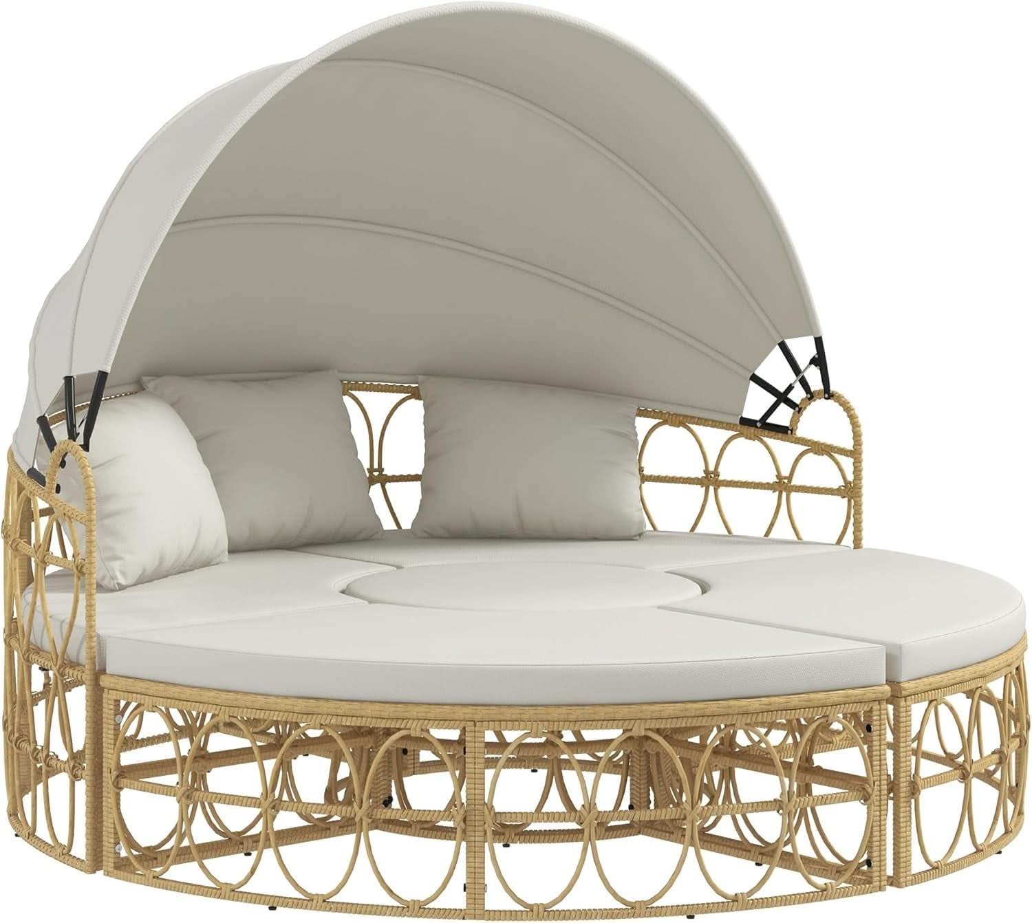 Outdoor Round Daybed Set with Canopy and Cushions
