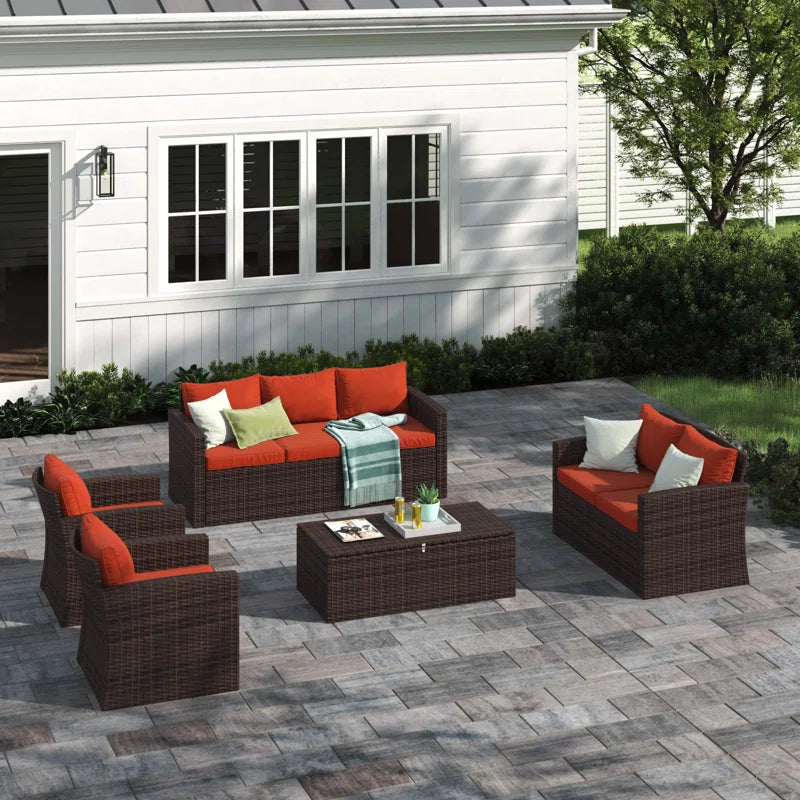Outdoor Wicker 7 Person Seating Group With Cushions