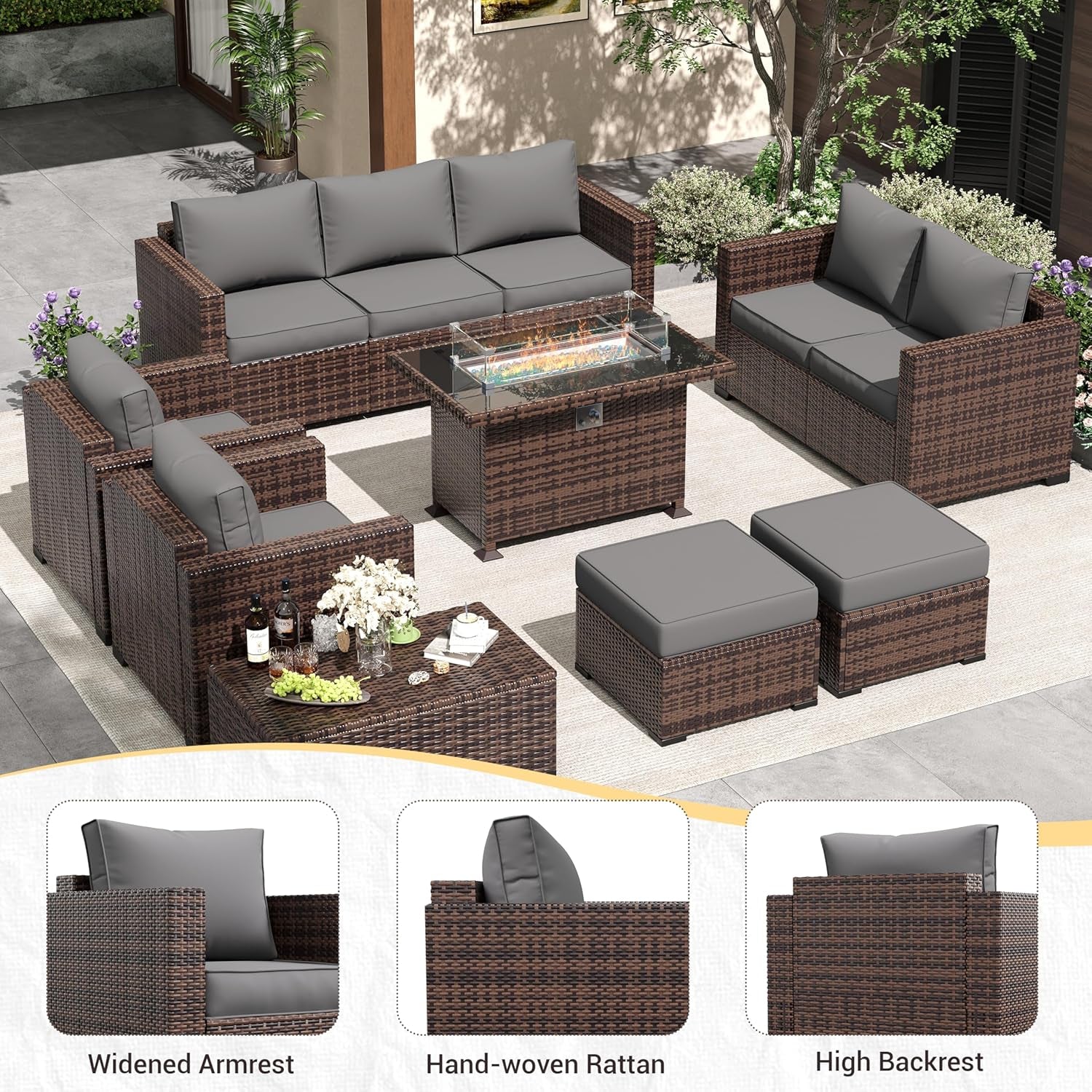 Outdoor Wicker Patio Furniture Set with Fire Pit