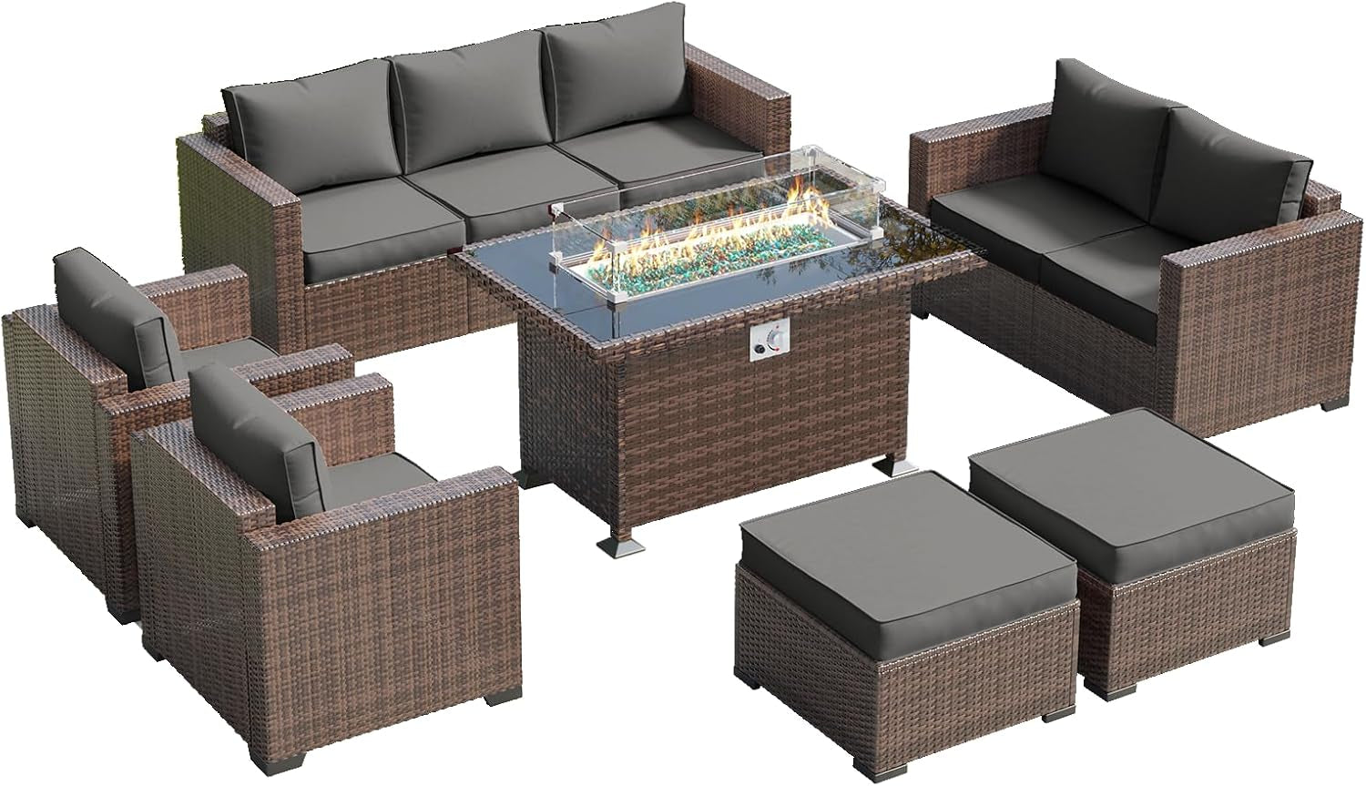 Outdoor Wicker Patio Furniture Set with Fire Pit