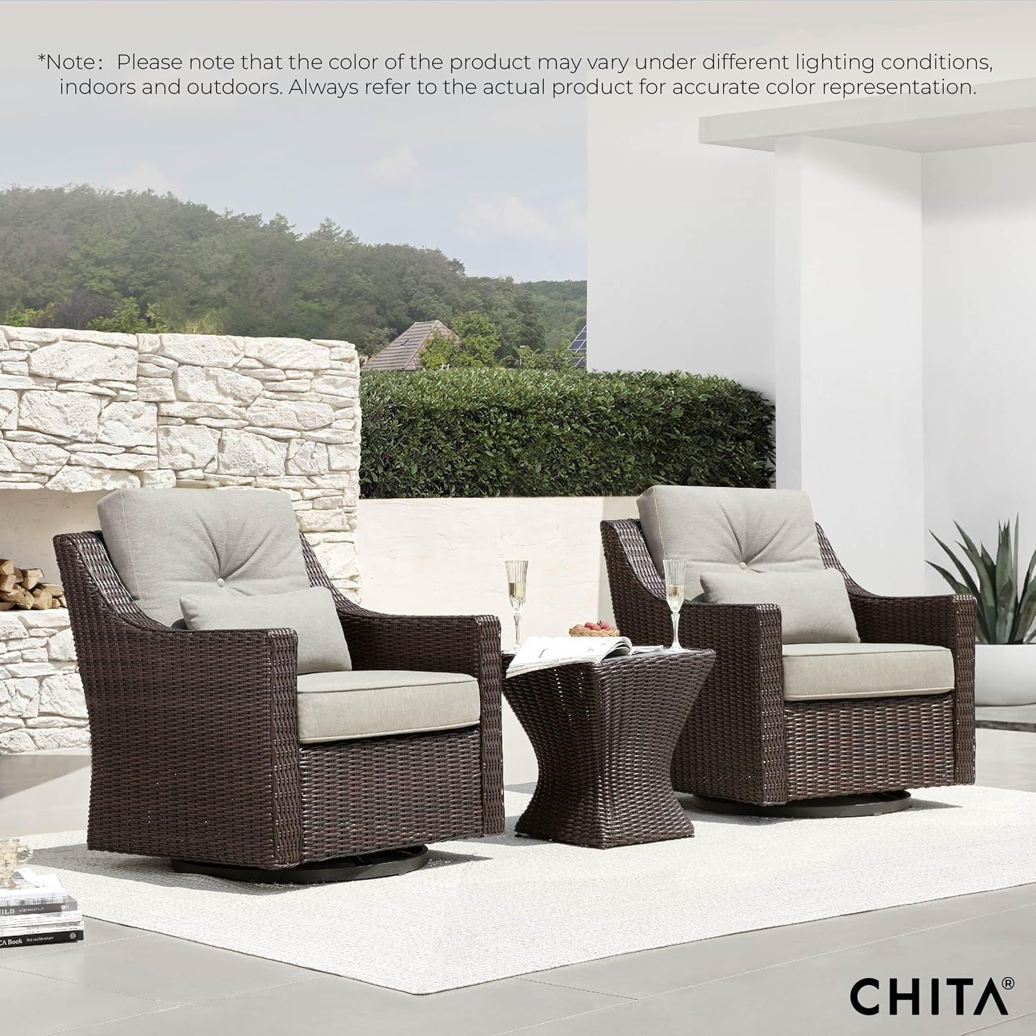 Outdoor Wicker Rocking Chair with Thick Cushions and Swivel