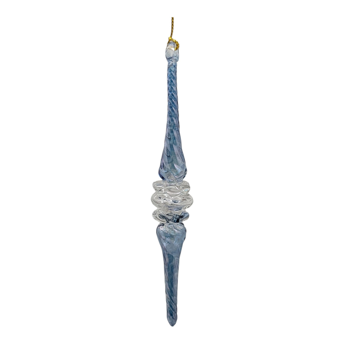 Outer Swirl Icicle Glass Ornaments - Blue - Clear Center
