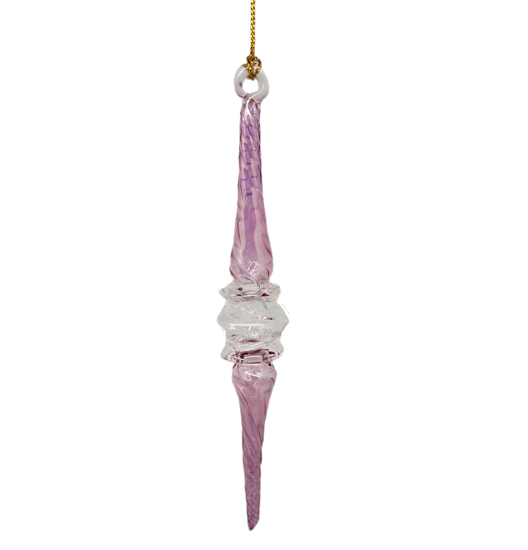 Outer Swirl Icicle Glass Ornaments - Pink - Clear Center