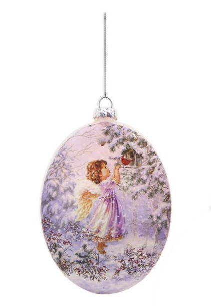 Oval Glass Ornament - Brunette Angel Girl