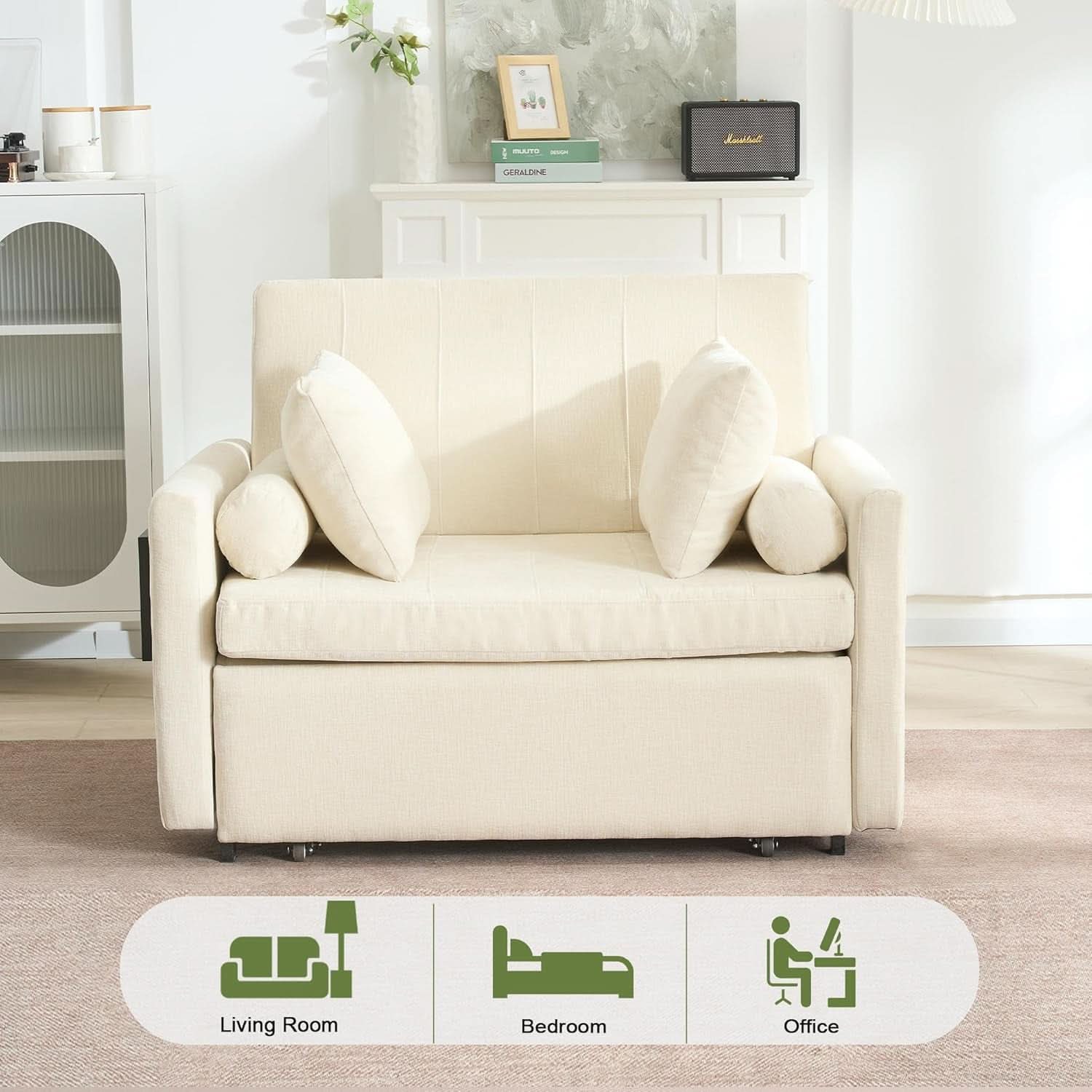 Oversize 45 Inch Sleeper Chair Bed With Wing Table Beige