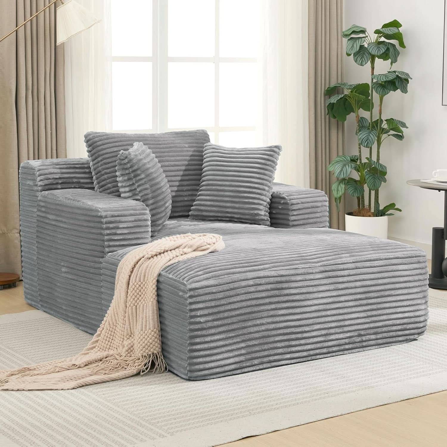 Oversized Chaise Lounge With Deepseat Corduroy Upholstery