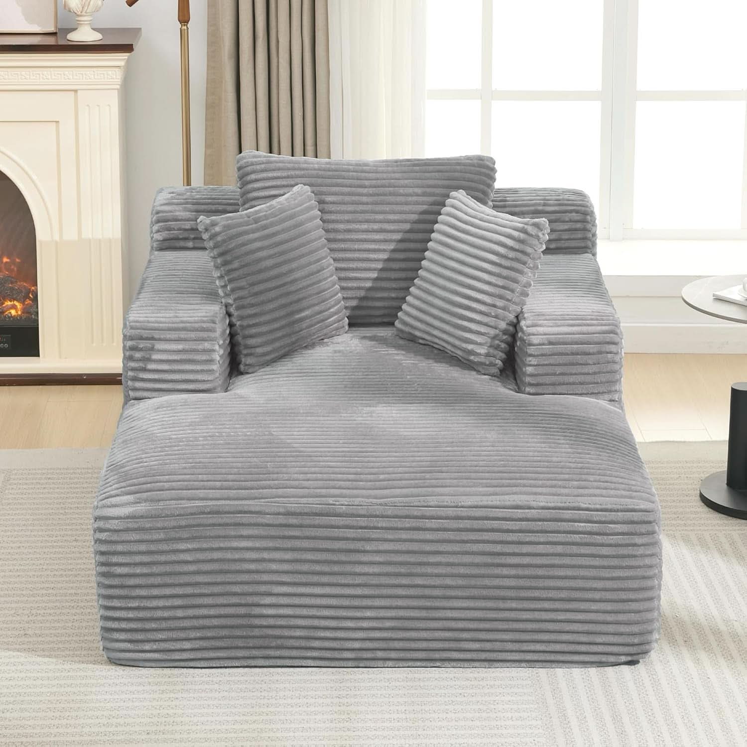 Oversized Chaise Lounge With Deepseat Corduroy Upholstery