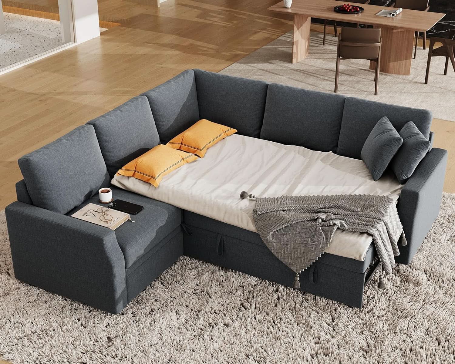 Oversized L Shaped Sleeper Sectional Sofa With Storage